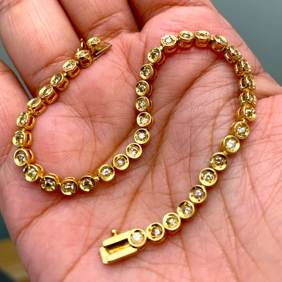 K18 18K RealGold Japan Natural Diamond Tennis Bracelet Dainty Petite - Picture 3 of 12
